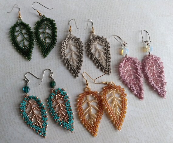 Beaded leaf earrings discount