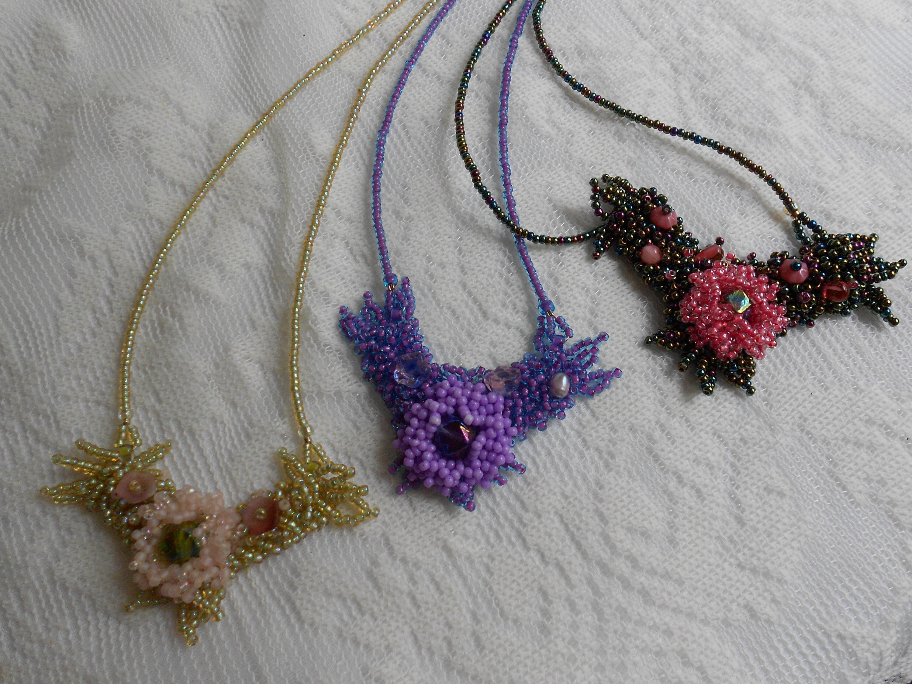 Floral Seed Bead Pendant Necklace Pink Blue Rose Vintage Etsy