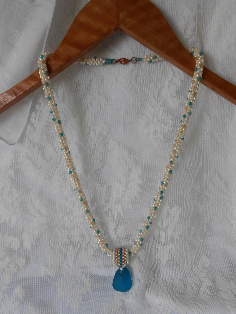 Sea Glass Pendant Necklace Peyote Rope Necklace Cream - Etsy