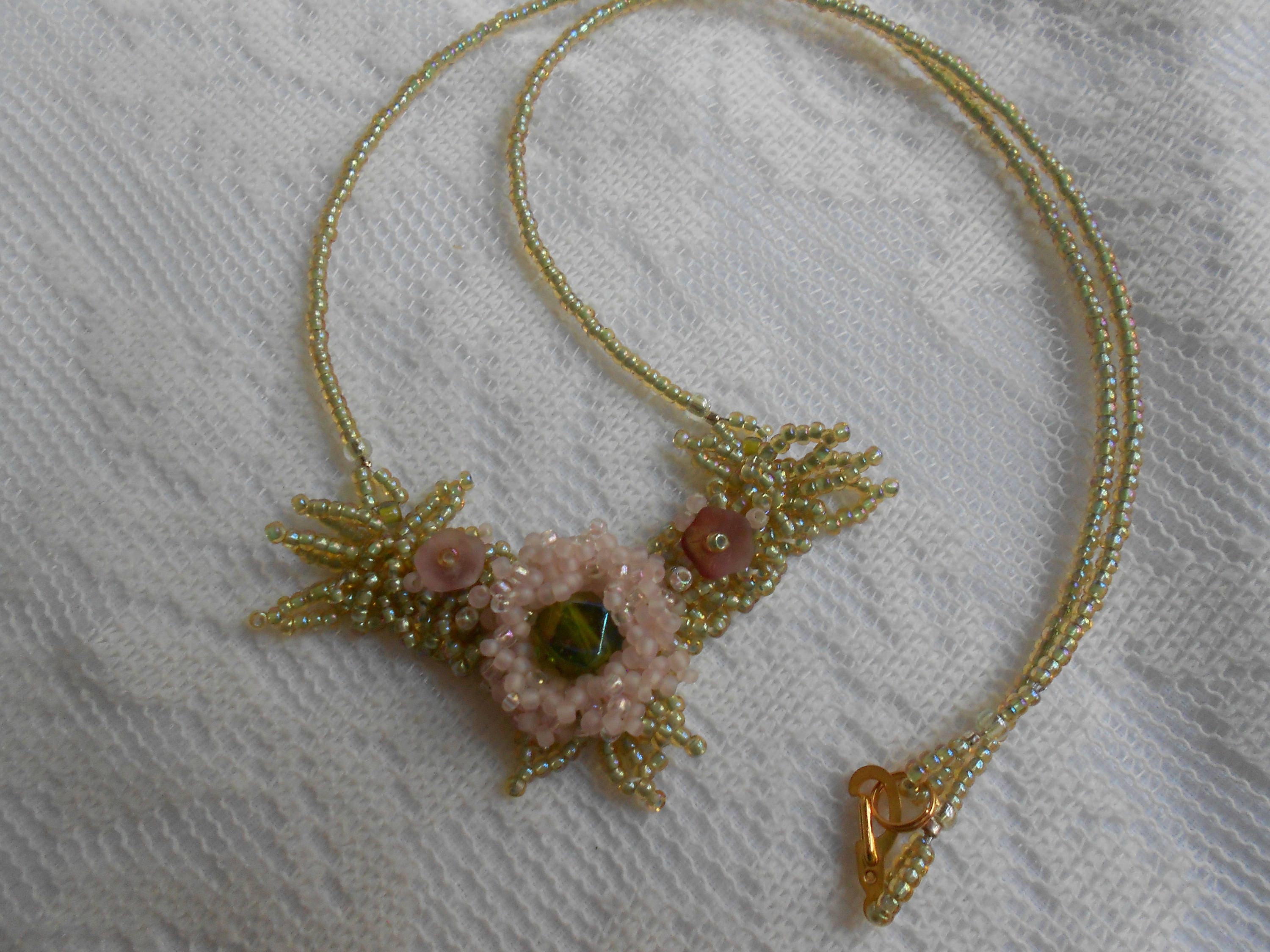 Floral Seed Bead Pendant Necklace Pink Blue Rose Vintage Etsy