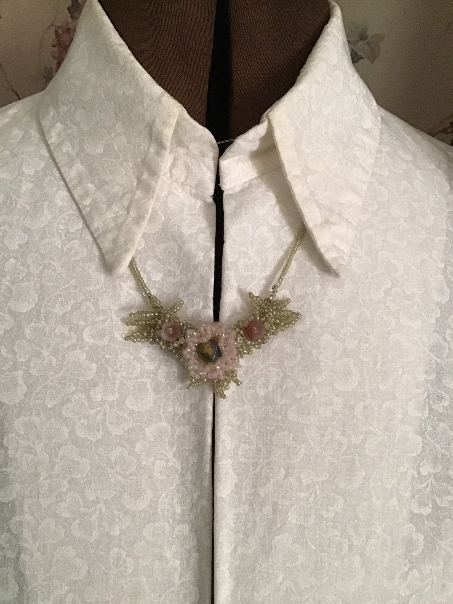 Floral Seed Bead Pendant Necklace Pink Blue Rose Vintage Etsy