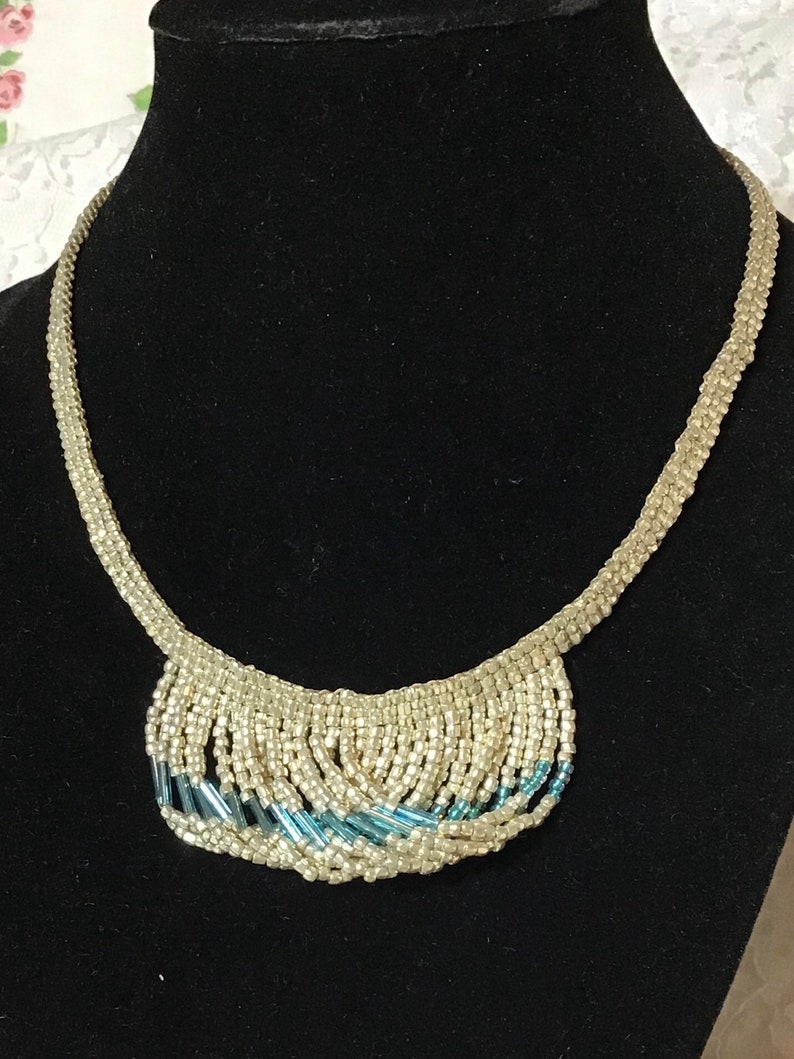 Bugle Bead Loop Fringe Statement Choker Rose Gold Silver Etsy