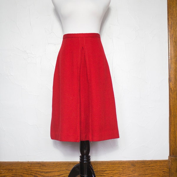 Vintage 1970s Red Secretary Skirt | High Waisted Skirt | Business Work Skirt | Medium Teacher Skirt | Vibrant Bright Skirt | Fall Winter