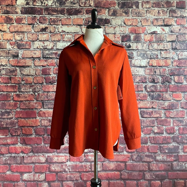 Vintage 1970s Rust Top | Button up Red Orange Shirt | Simple Casual Shirt | Long Sleeve Top | Teacher Shirt | Gold Buttons | XXL Size 18