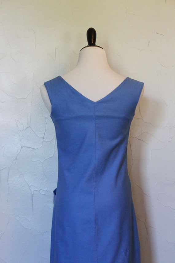 Vintage 1950s Wiggle Tank Dress | Blue Button Up … - image 4