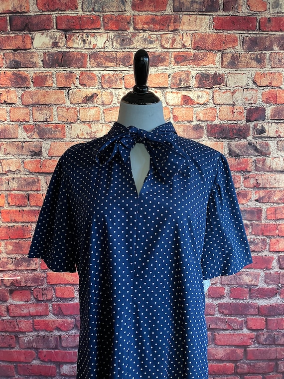Vintage 1960s Polka Dot Dress | Dark Blue Dress |… - image 1