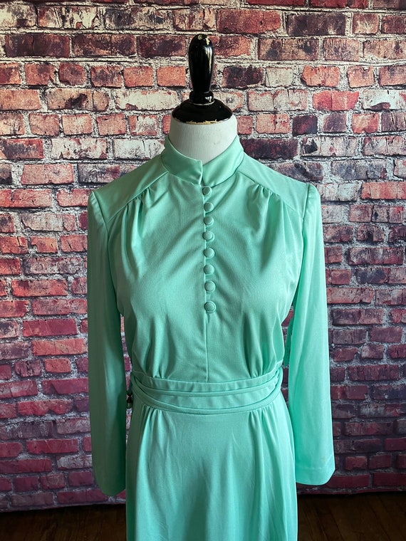 Vintage 1970s Mint Green Maxi | Prom Dress | Form… - image 5