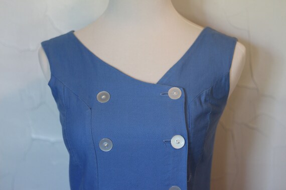 Vintage 1950s Wiggle Tank Dress | Blue Button Up … - image 6