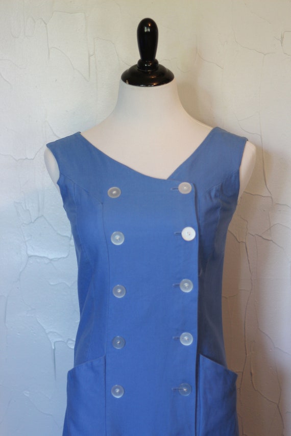 Vintage 1950s Wiggle Tank Dress | Blue Button Up … - image 5