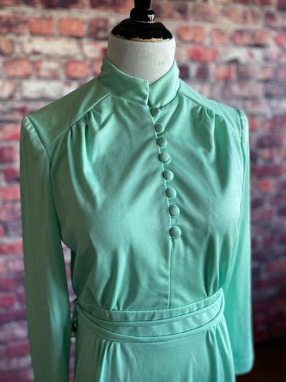 Vintage 1970s Mint Green Maxi | Prom Dress | Form… - image 3
