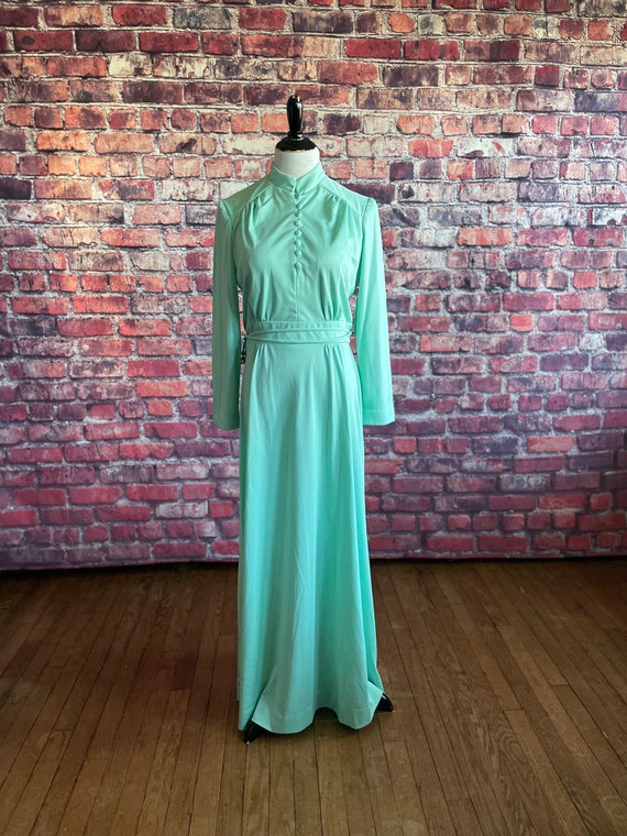 Vintage 1970s Mint Green Maxi | Prom Dress | Form… - image 2