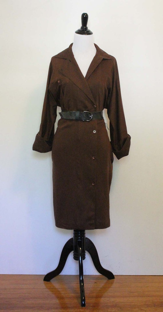 Vintage 1980s Striped Shirt Dress | Brown Dress |… - image 3