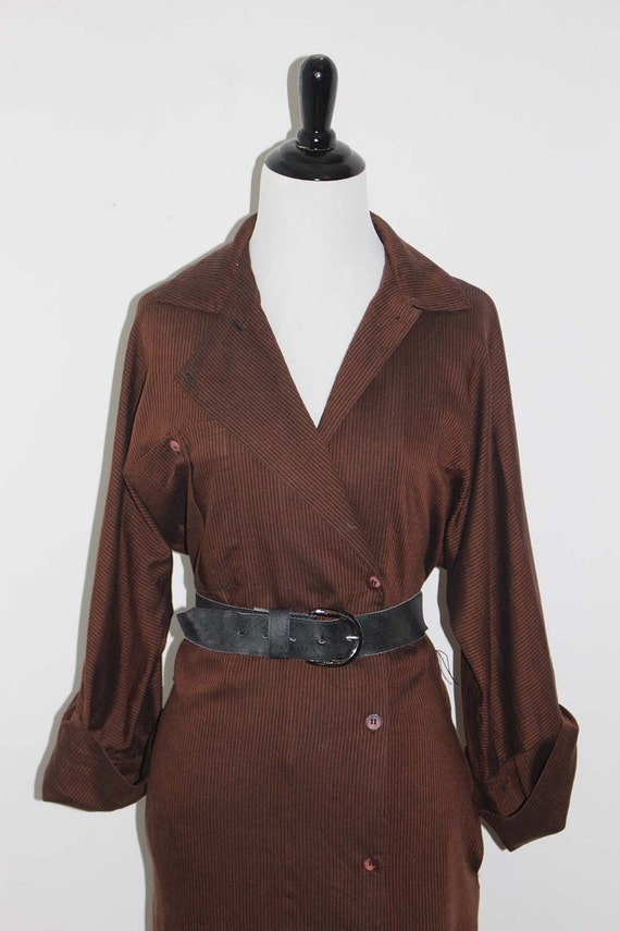 Vintage 1980s Striped Shirt Dress | Brown Dress |… - image 4