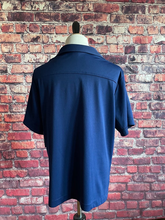 Vintage 1970s Blue Bowling Top | XXL Button up To… - image 6