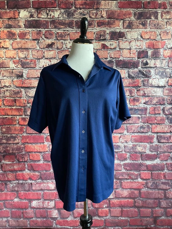 Vintage 1970s Blue Bowling Top | XXL Button up To… - image 2