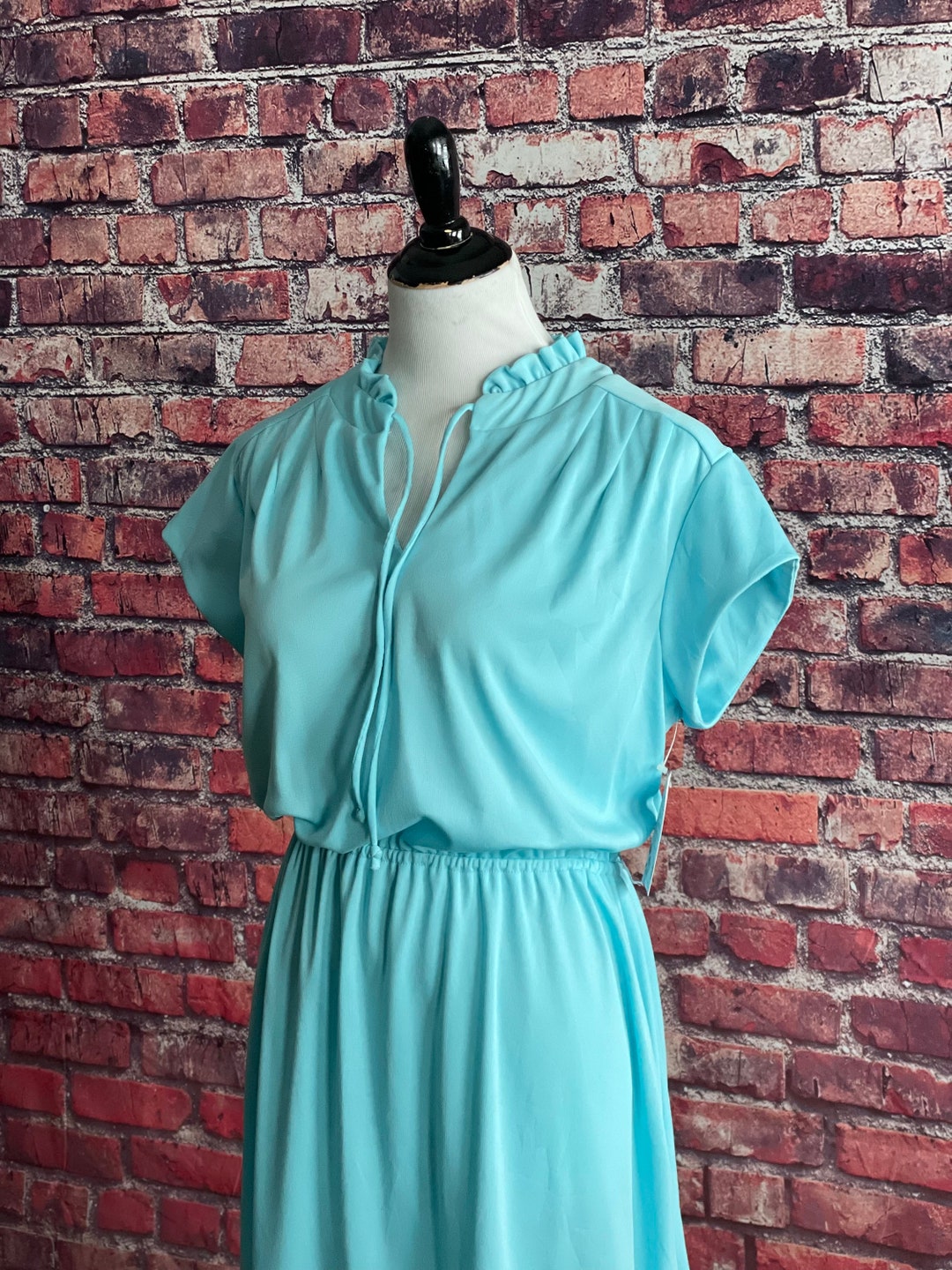 Vintage 1970s Blue Dress Pastel Day Dress Easter Dress Secretary Office Dress Business Casual