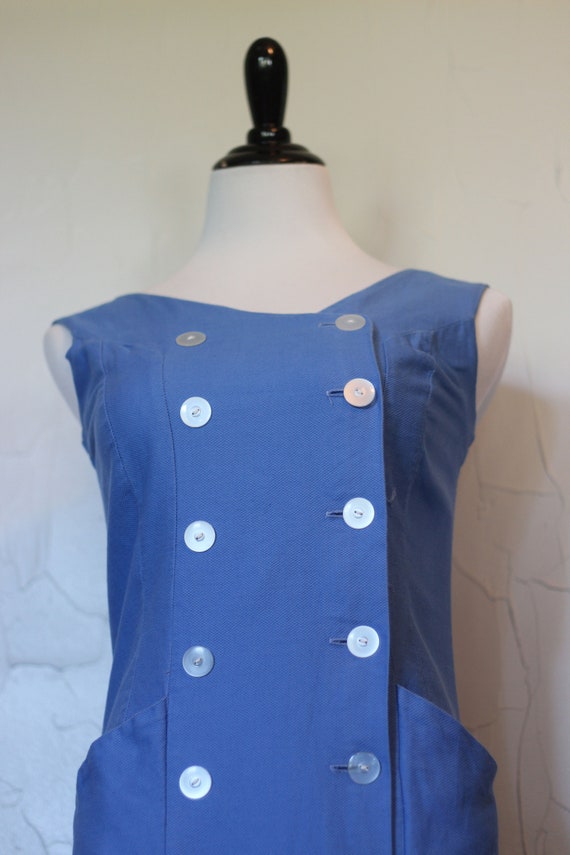 Vintage 1950s Wiggle Tank Dress | Blue Button Up … - image 7