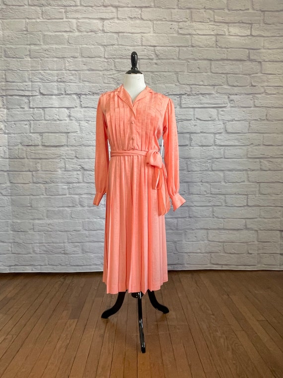 Vintage 1980s Peach Pleated Dress | Simple Casual… - image 8