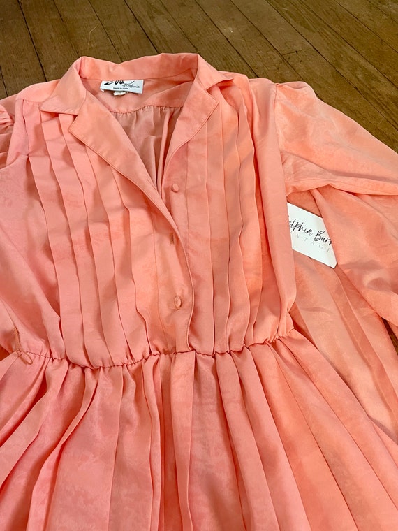 Vintage 1980s Peach Pleated Dress | Simple Casual… - image 9