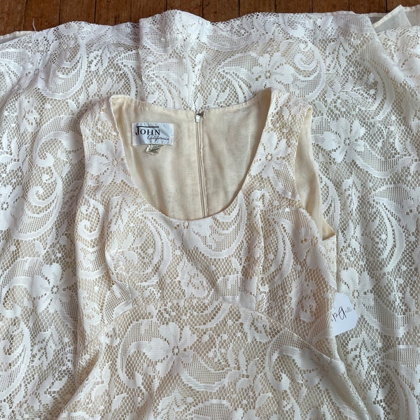 Vintage 1970s White Lace Maxi | John California Dress | Grunge Dress | Boho Dance Dress | Size 10 | Medium Large Festival Dress | Summer