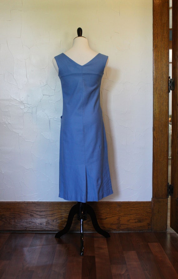 Vintage 1950s Wiggle Tank Dress | Blue Button Up … - image 3