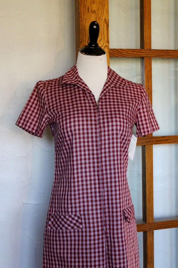 burgundy gingham dress