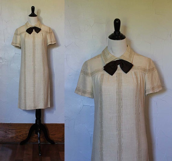 Vintage 1960s Cream Shift Dress | Mad Men Dress |… - image 1