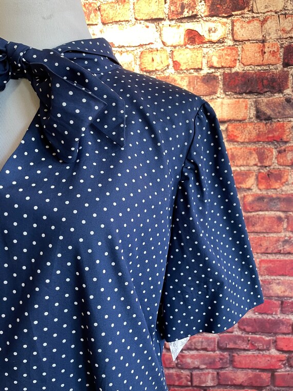 Vintage 1960s Polka Dot Dress | Dark Blue Dress |… - image 4