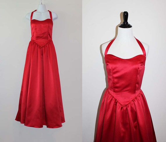 Vintage 1980s Red Halter Dress | Formal Dress | B… - image 1