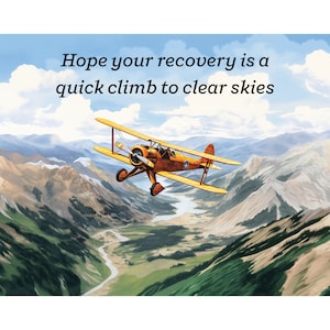 Cartão Digital de Aviação Get Well Soon - Biplano - Montanhas - 5X7