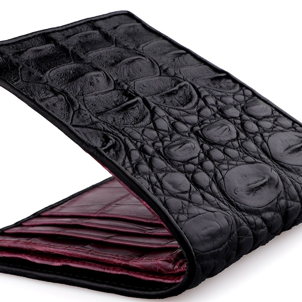 Black Alligator Skin Wallet → Real Alligator Wallet → Alligator Skin Wallet & Black Cherry Purple Alligator Interior
