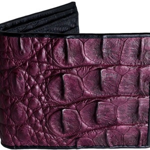 Cartera de cocodrilo → Cartera de piel de cocodrilo morada → Cartera de cocodrilo negra e interior de cocodrilo