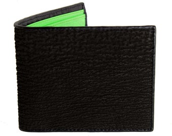 Black Sharkskin Wallet → Genuine Shark Skin Wallet → Black Shark Wallet & Lime Green Interior