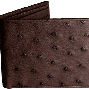 Cartera de avestruz → Piel de avestruz auténtica → Cartera de piel de avestruz marrón con interior de avestruz a juego