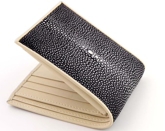 Black Stingray Wallet → Genuine Stingray Skin Wallet → Licorice & Cream Stingray leather Wallet