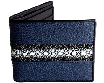 Blue Sharkskin Wallet With White Stingray → Genuine Shark Skin Stingray Wallet → Blue Shark & White Stingray Wallet