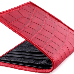 Portefeuille en alligator rouge → Portefeuille en peau d'alligator véritable → Portefeuille en alligator rouge et intérieur en cuir d'alligator noir