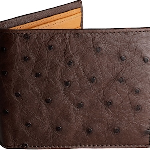Cartera de avestruz → Cartera de piel auténtica de avestruz → Cartera de piel de avestruz marrón y canela → Cartera de pluma de avestruz