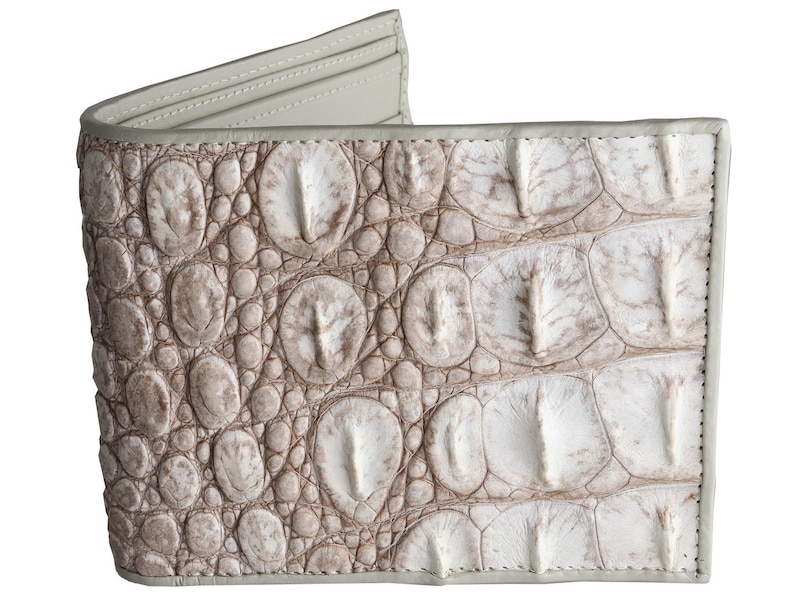 Alligator Wallet \u2192 Genuine Alligator Skin \u2192 White Alligator Skin Wallet /& Cream Calfskin Interior