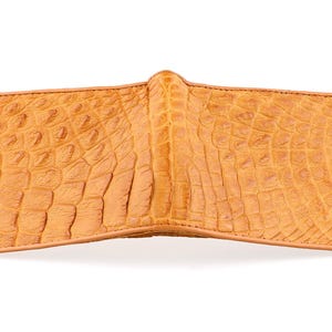 Top Down  View Of A Tan Alligator Skin Wallet Mens Alligator Wallet with Gator Leather Interior
