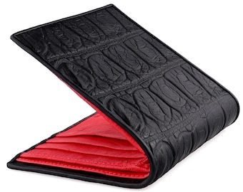 Black Alligator Wallet → Genuine Alligator Leather & Wicked Red Ostrich Skin Interior → Men's Exotic Wallets