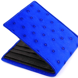 Blue Ostrich Wallet With Black Interior → Genuine Ostrich Skin Inside & Out → Men&#39;s Exotic Wallets