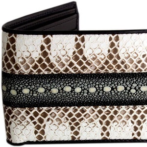 Cartera de piel de serpiente y raya → Cartera de piel de serpiente blanca con piel de raya Pearl Row → Cartera auténtica de piel de serpiente y raya