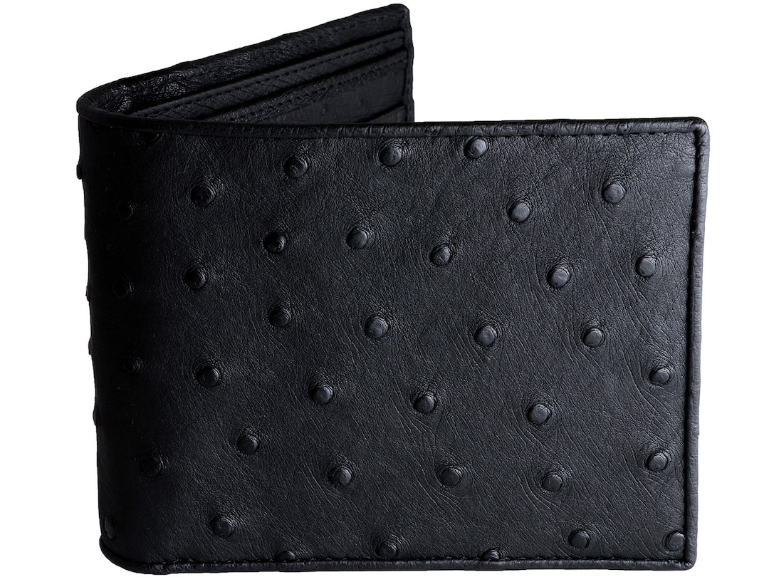Black Ostrich Wallet Real Ostrich Leather Wallet Black Ostrich Skin