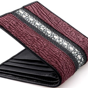 Carteras de piel de tiburón Stingray → Cartera de cuero genuino de Stingray de piel de tiburón → Cartera de tiburón y raya de vino de morera