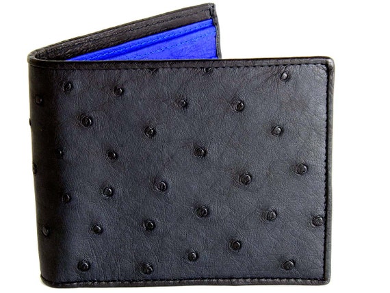 Cartera de avestruz Cartera de cuero genuino de avestruz Cartera de piel de avestruz negra Interior de avestruz azul indigo Cartera de pluma de avestruz Etsy Espana