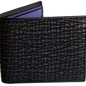 Schwarze Hai Haut Brieftasche → Echte Haifischhaut Brieftasche → Hai in Blau & Schwarz gebürstete Brieftasche → Brieftasche aus Haihaut