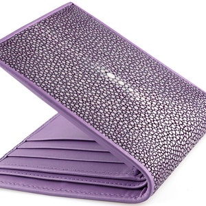 Cartera de piel de raya color lavanda → Cartera de piel de raya auténtica → Cartera de piel de raya color lila y lavanda