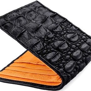 Alligator Wallet → Genuine Alligator Skin Wallet → Black Alligator Wallet & Orange Ostrich Quill Interior