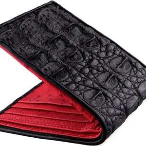 Alligator Wallet → Real Alligator Skin Wallet → Black Alligator Wallet & Red Ostrich Interior